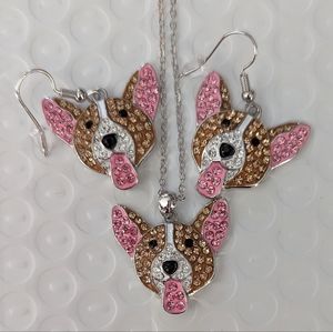 Pembroke Welsh Corgi Crystal Necklace and Earring Set